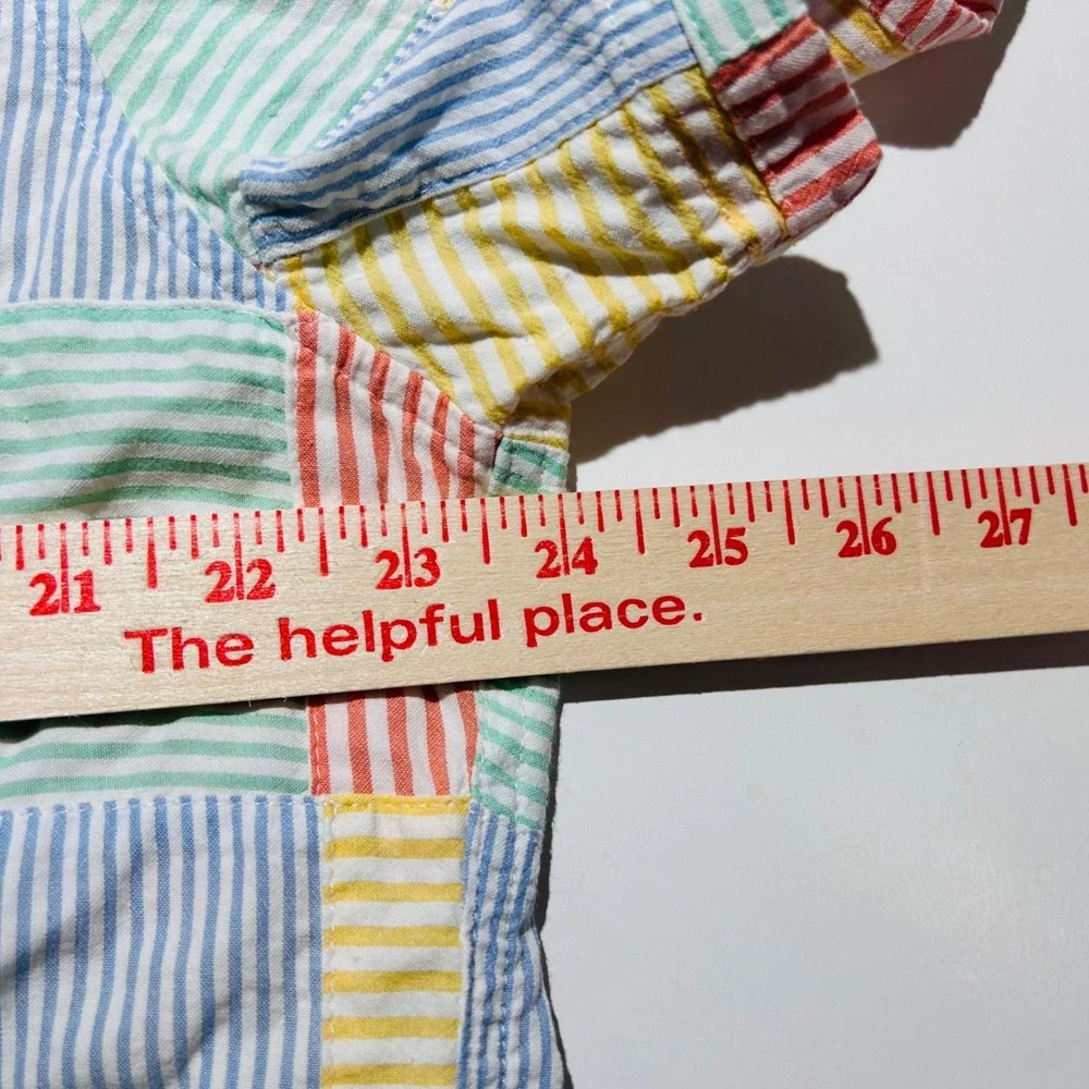 J. Crew XL Slim Seersucker Shirt Short Sleeve Button Down Multicolor Patchwork